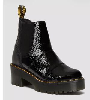 Dr. Martens ROZALIE DISTRESSED-PATENT Leather HEELED CHELSEA BOOTS, Sz 6